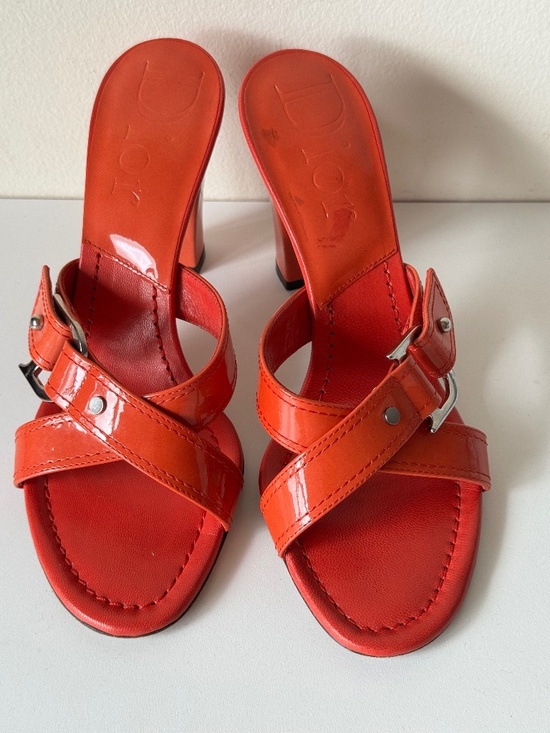 Dior Shoes - Christian Dior Orange Patent Leather Sandals Mules Sandals Size 36.5 Made Italy